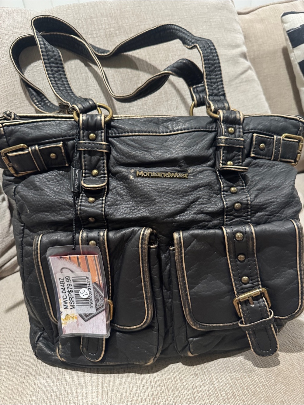 Montana West Black Quilted Messenger Tote with Dual Front Pockets